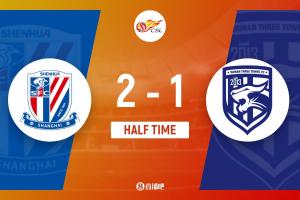 半場-申花暫2-1三鎮(zhèn) 高天意烏龍因卡迪斯犯規(guī)被吹 徐皓陽拉唐破門